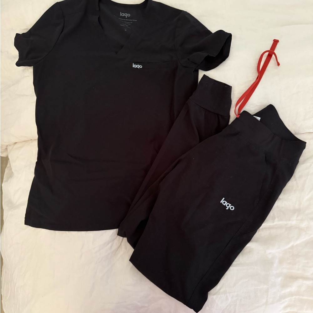 Black Scrub Set with Logo Detail